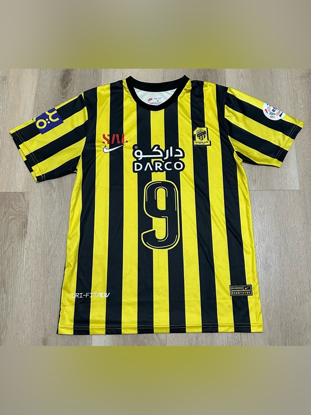 Nike AI-Ittihad Club Home soccer Jersey featuring Karim Benzema’s number 9.